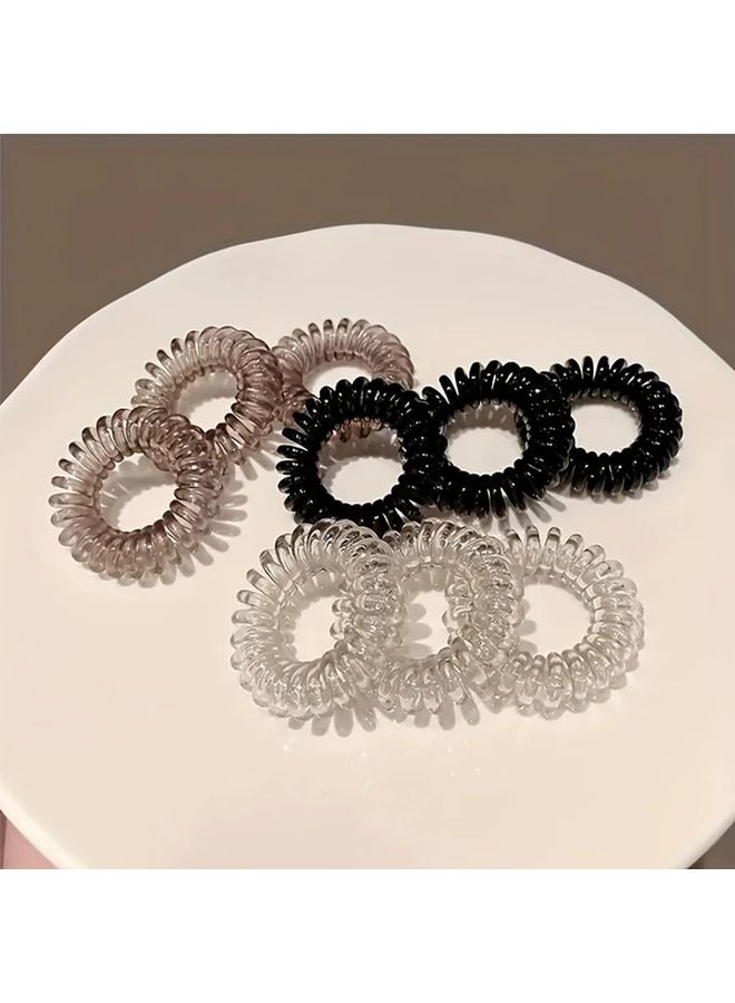9pcs Black Coffee Gray Canned Traceless Telephone Cord Hair Rings High Elasticity No Damage Hair Ties - Image 1